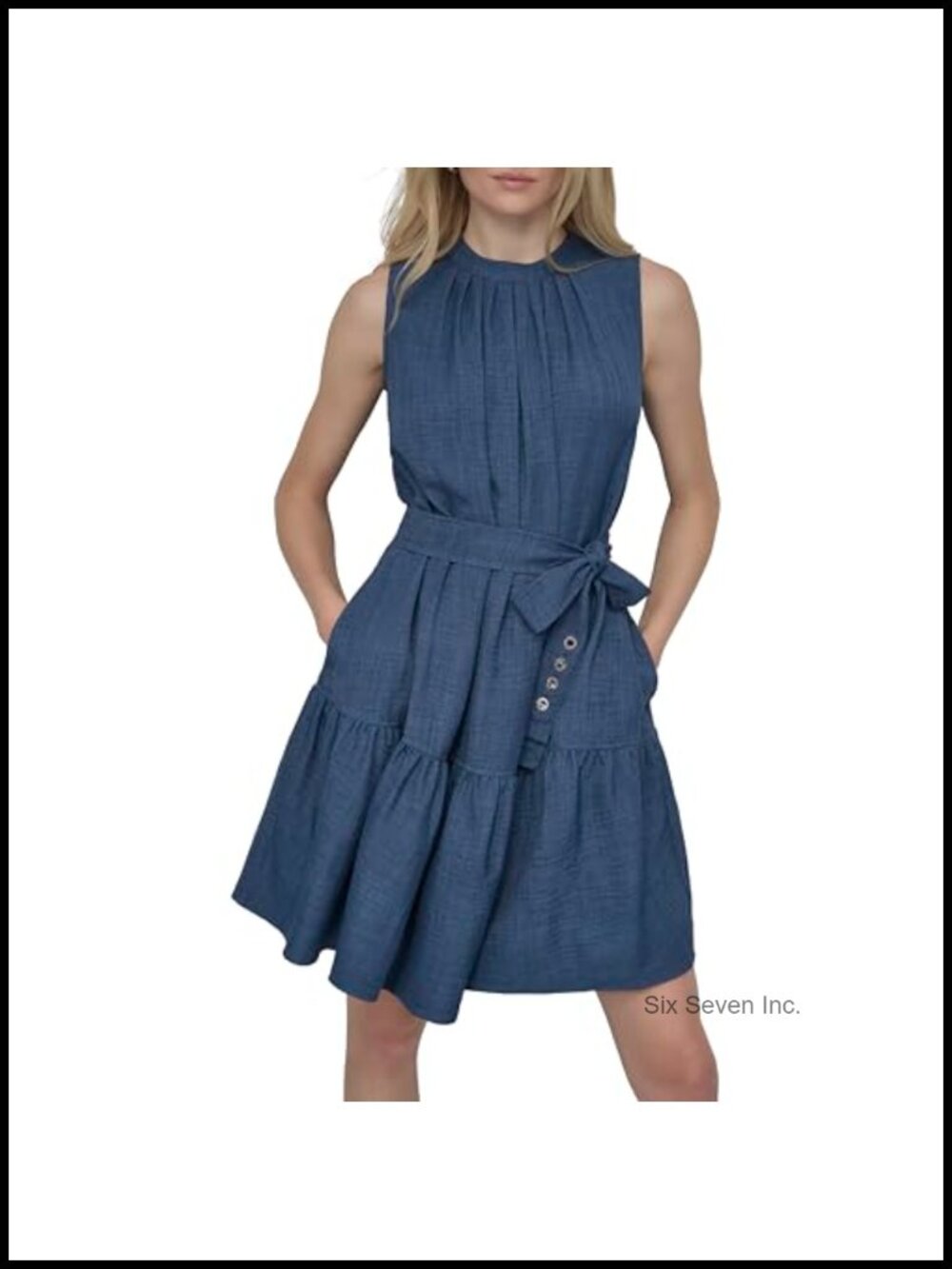 Sleeveless Jewel Neck Fit and Flare Dress Above Knee Casual